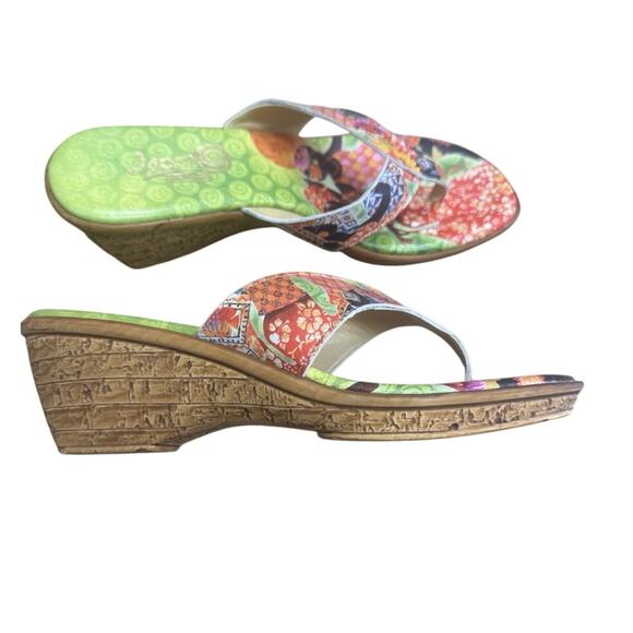 Jeon 9 Leather Wedge Sandals - Asian Inspired Sublimation Floral Print NWOB - Picture 13 of 13